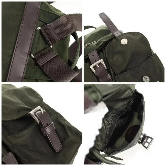 PRADA Backpack Nylon Khaki Silver Auth 143343 display picture 2